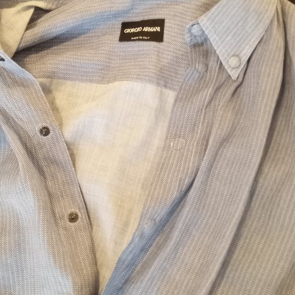 GIORGIO ARMANI - Thin zigzag print snap buttons shirt- Sz 40 (15.75) - Picture 9 of 13